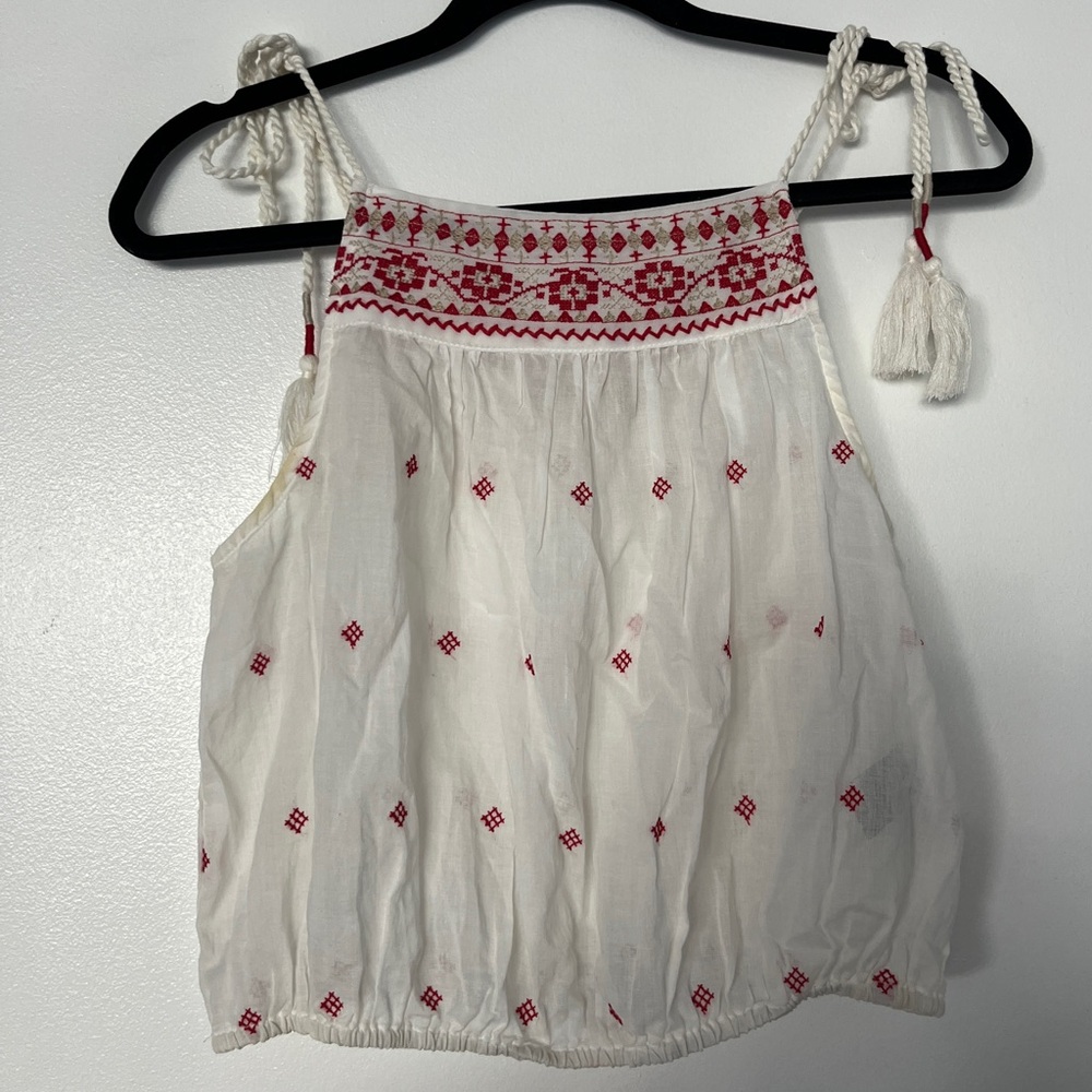 Altar’d State Embroidered White and Red Sleeveless Top